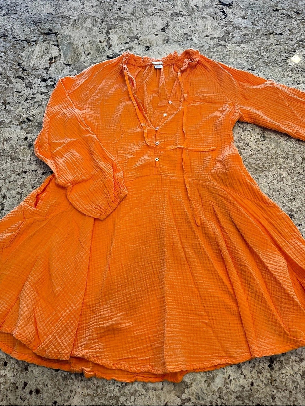 Magaschoni Flowy Boho Beach Dress Organic Cotton Gauze Turmeric Orange Casual S